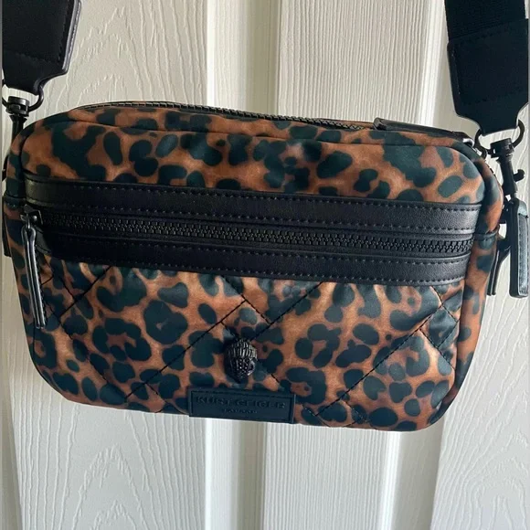 Kurt Geiger Camera Bag Crossbody Leopard Brown Quilted Nylon Shoulder Bag - Picture 8 of 8